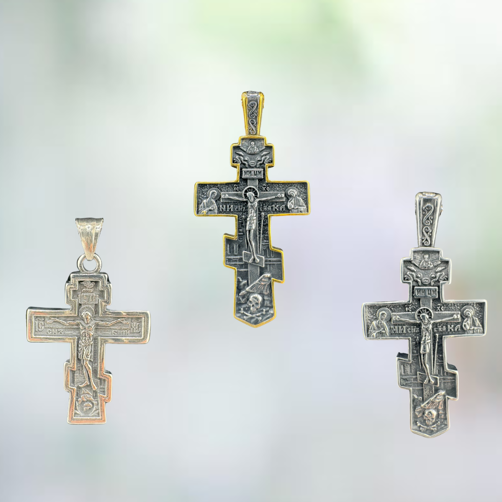 Divine Glitter: Stainless Steel Orthodox Cross Pendant with Chain Divine Glitter: Stainless Steel Orthodox Cross Pendant with Chain
